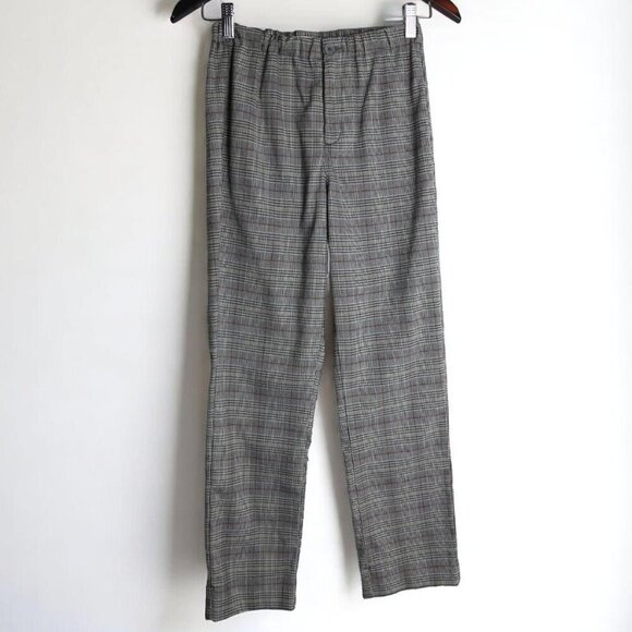 Brandy Melville John Galt Plaid Grey Straight Leg Trouser Pants One Size - Picture 1 of 7